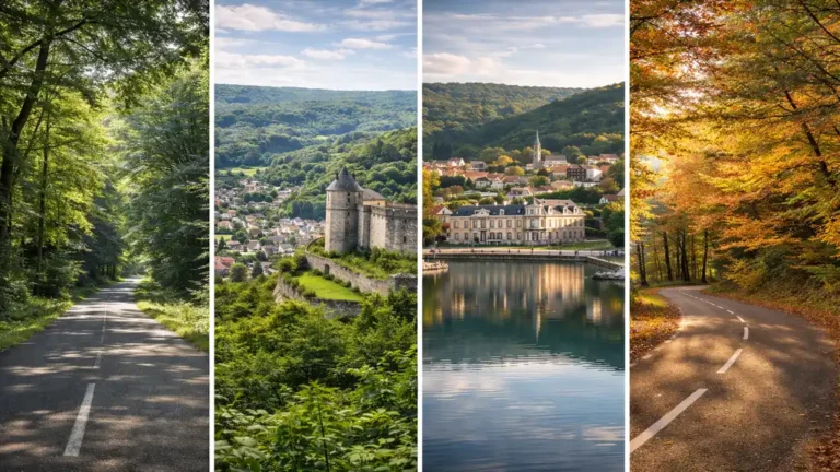 Balade en Vallée de Chevreuse avec route forestière, Château de la Madeleine et paysages verdoyants des Yvelines près de Paris.